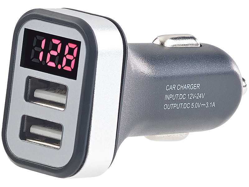 Chargeur 12V double USB 3,1A avec afficheur de Tension batterie