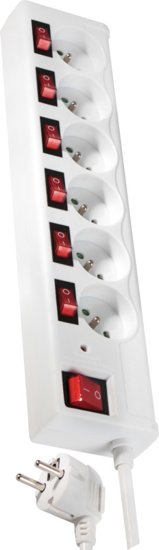 Multiprise parafoudre avec interrupteurs indépendants 6 ports - Blanc