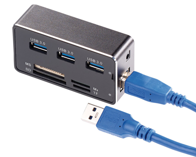 Hub USB 3.0 3 ports en aluminium avec MS SD M2 TF lecteur de cartes multien-1 portable 