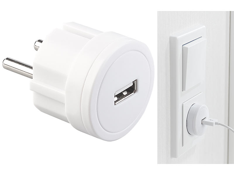 Adaptateur secteur USB ultra-compact, 2,1 A / 10,5 W / Ø 39 mm