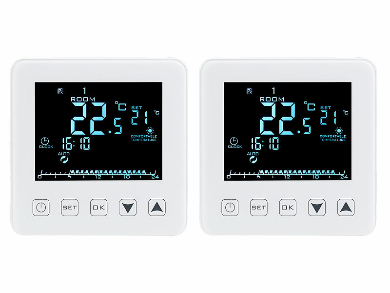 revolt Stecker-Thermostat: 2er-Set digitale Steckdosen-Thermostate