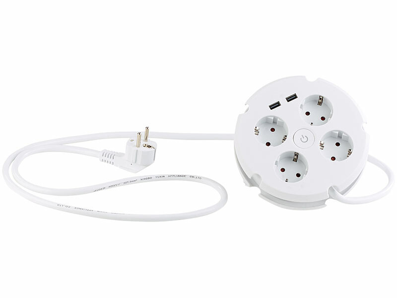 050014 Rallonge multiprise verticale équipée de 4 prises 2P+T 16A , 2  prises USB Type-A 2,4A , 1 fiche micro USB et cordon 2m - blanc et gris -  professionnel