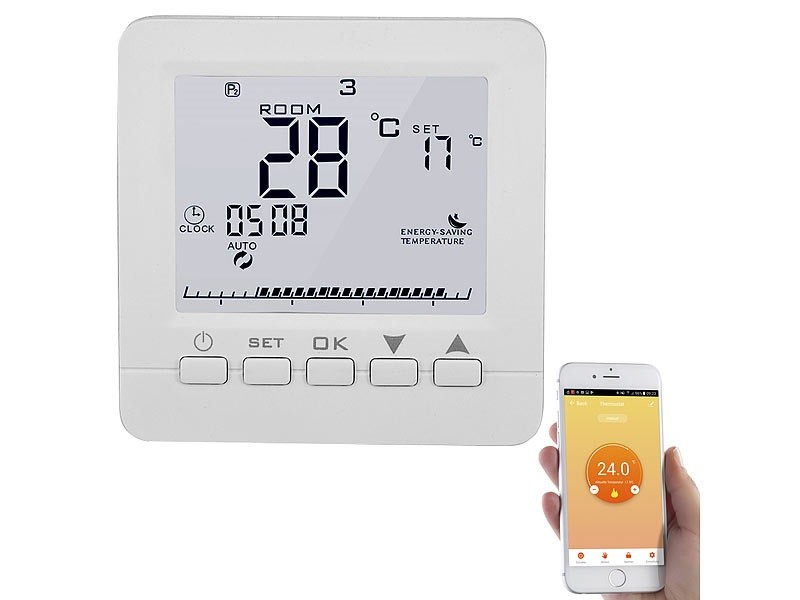 Thermostat mural pour plancher chauffant, LCD, touches tactiles,  programmable