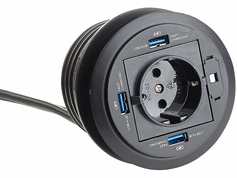 Hub USB actif encastrable avec prise 230 V et 3 ports USB 3.0