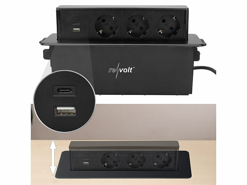 Multiprise encastrable avec 3 prises 230 V, 1 port USB et 1 port