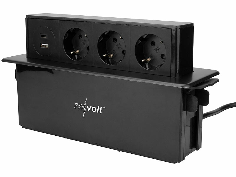 Multiprise encastrable avec 3 prises 230 V, 1 port USB et 1 port USB-C –  Noir