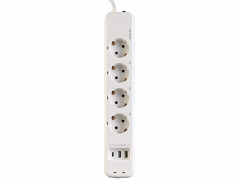 Multiprise télécommandée avec 4 prises 230 V et 3 ports USB