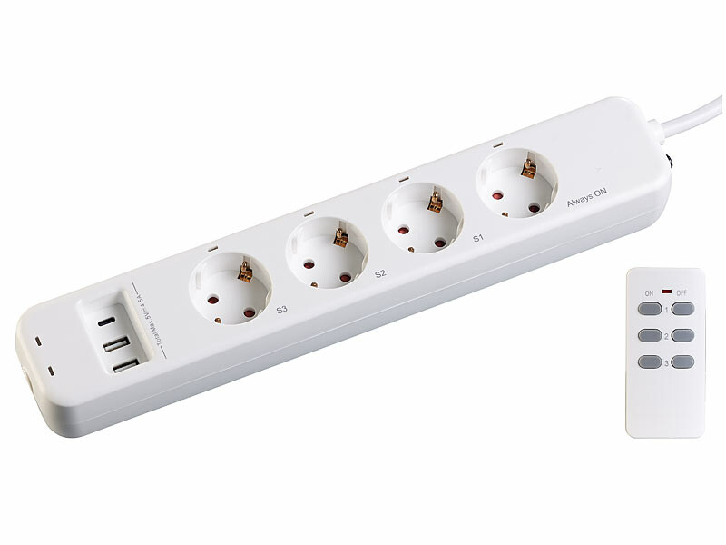 Multiprise télécommandée avec 4 prises 230 V et 3 ports USB