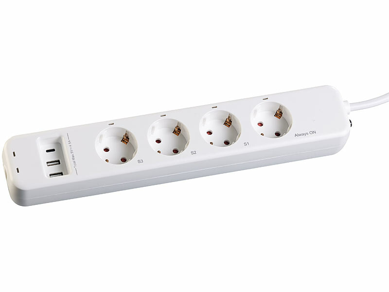 Multiprise télécommandée avec 4 prises 230 V et 3 ports USB