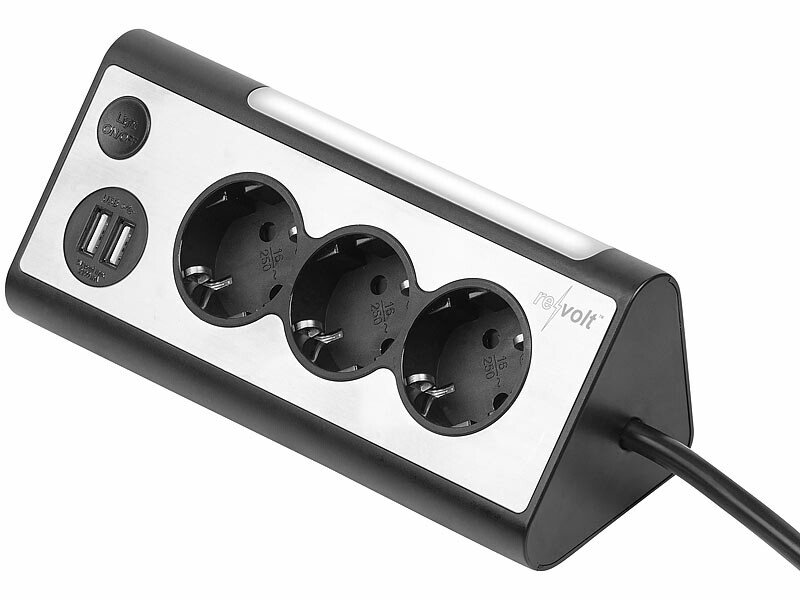 Multiprise d'angle 3 prises avec 2 ports USB et veilleuse LED