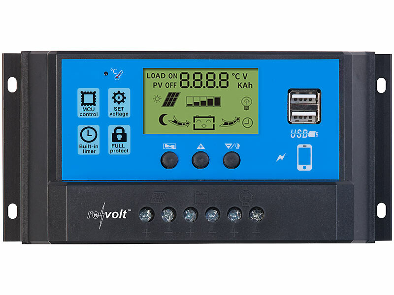 Régulateur de charge de panneau solaire avec 2 ports USB - 40 A