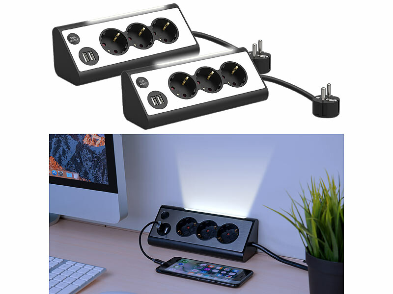 2 multiprises d'angle 3 prises avec 2 ports USB et veilleuse LED