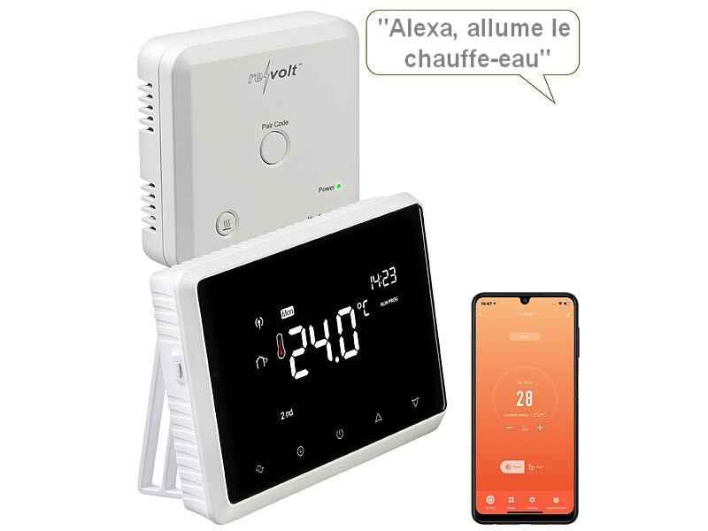 Thermostat sans fil connecté pour chaudière à gaz et chauffe-eau avec  commandes vocales