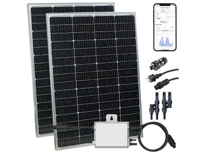 Micro-inverseur connecté 300 W avec 2 panneaux solaires, 3 adaptateurs et câble