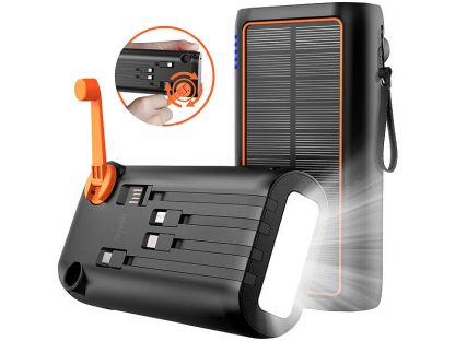 Batterie d'appoint solaire 30000 mAh avec dynamo et câbles intégrés PB-200.k (Reconditionné)