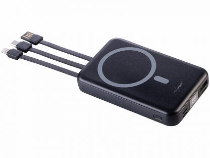 Batterie externe 10000 mAh compatible Qi et Magsafe avec 3 câbles intégrés
