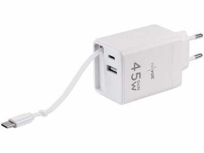 Chargeur secteur GaN 3 ports USB-A/USB-C 45 W avec câble USB-C rétractable
