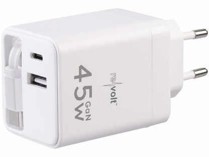 Chargeur secteur GaN 3 ports USB-A/USB-C 45 W avec câble USB-C rétractable – Image 3
