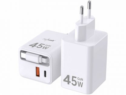 Chargeur secteur GaN 3 ports USB-A/USB-C 45 W avec câble USB-C rétractable – Image 2
