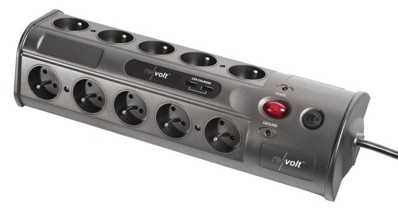 Multiprise multimédia avec interrupteur,10 prises et 2 ports USB (Reconditionné)