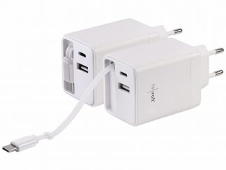 2 chargeurs secteur GaN 3 ports USB-A/USB-C 45 W avec câble USB-C rétractable