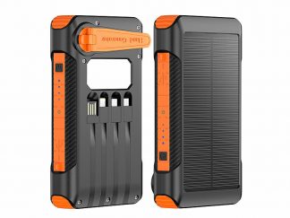 Batterie externe 10.000 mAh solaire & dynamo PB-825 avec câbles de charge intégrés