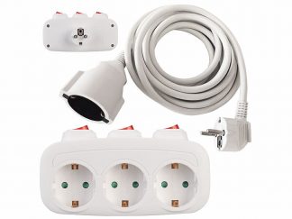 Multiprise murale 3 prises avec interrupteurs et rallonge 80 cm