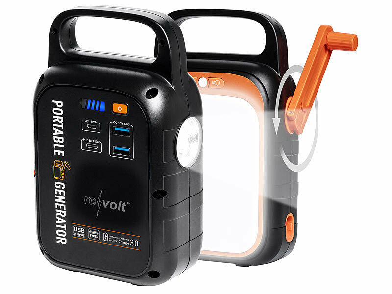 Batterie d'appoint 22500 mAh PB-100.k avec dynamo et lampe LED (Reconditionné)