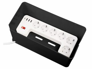 Multiprise 6 prises secteur + 4 USB avec boîte de rangement - coloris noir (Reconditionné)