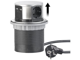 Multiprise encastrable Ø 100 mm avec 3 prises et 2 ports USB (Reconditionné)