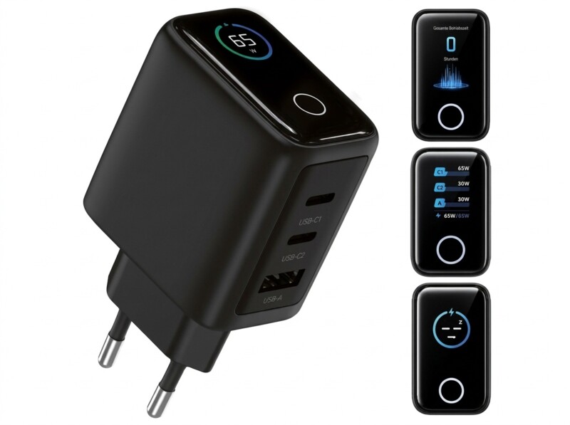 Chargeur secteur GaN USB-A / 2 x USB-C 65 W avec écran
