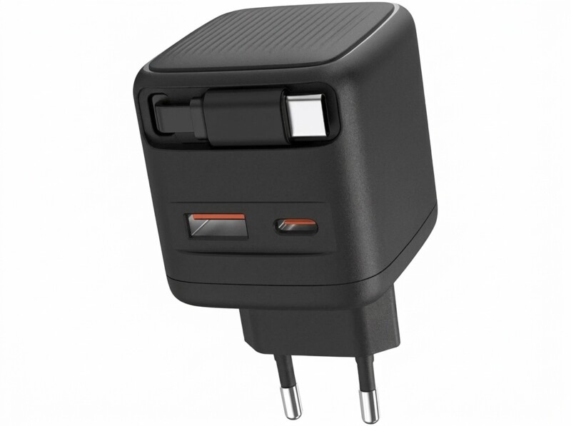 Chargeur secteur GaN USB-A/USB-C 65 W avec câble USB-C extensible – Image 3