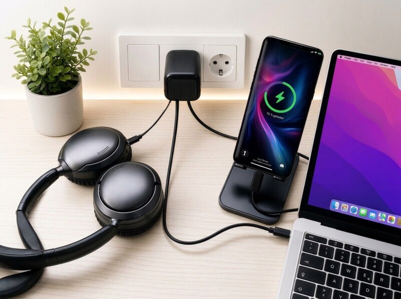Chargeur secteur GaN USB-A/USB-C 65 W avec câble USB-C extensible – Image 2